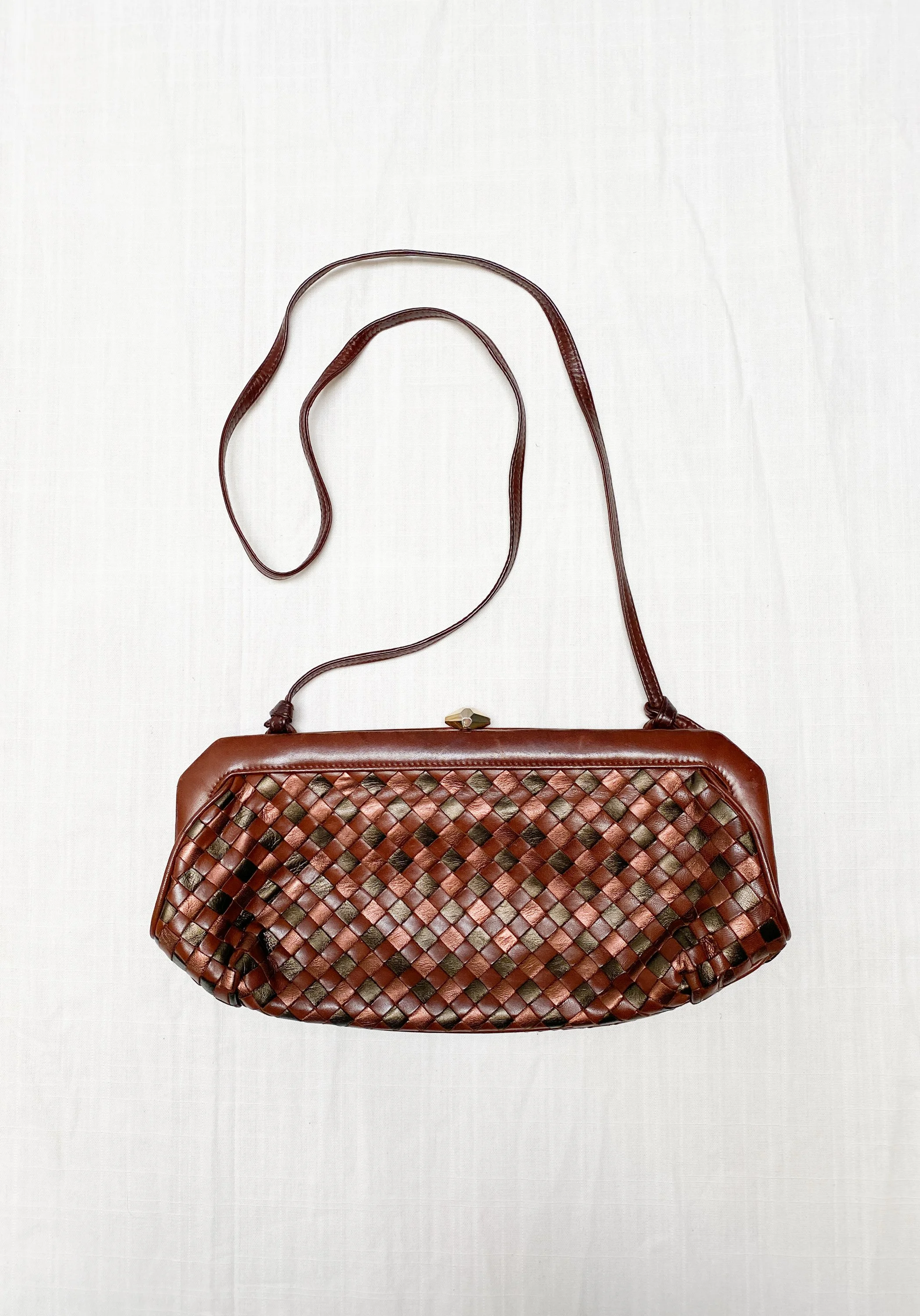 1980s Bottega Veneta Intreciatto Woven Leather Clutch with
